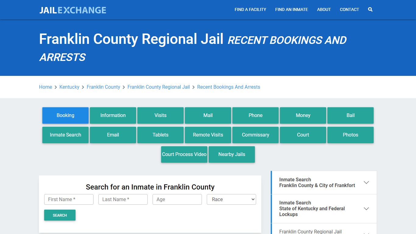 Franklin County Regional Jail KY Recent Arrests and Bookings